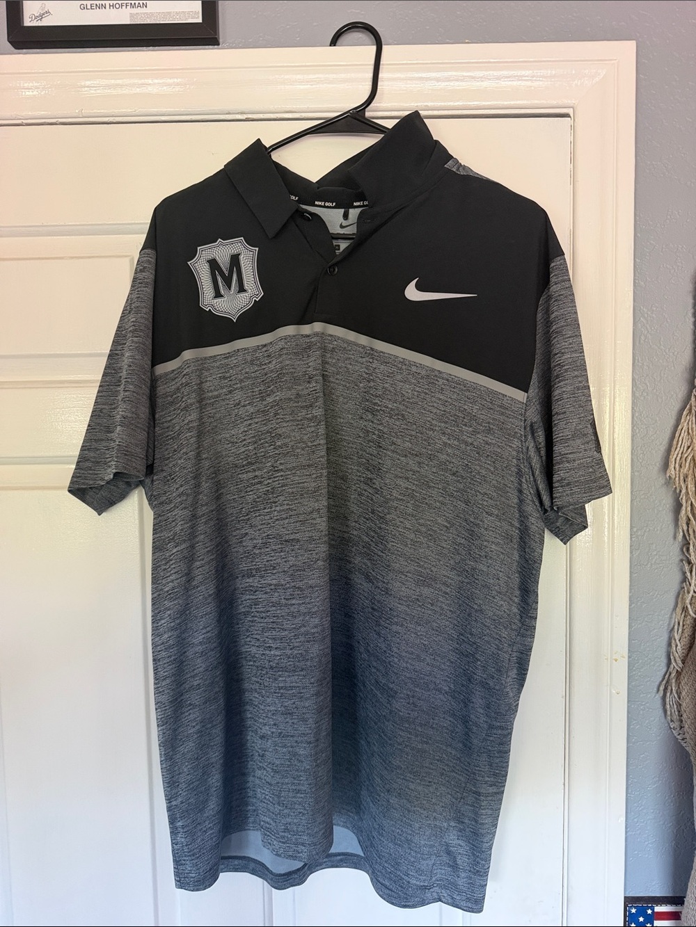 Nike Men’s Black and Gray Heather Golf Polo with Swoosh